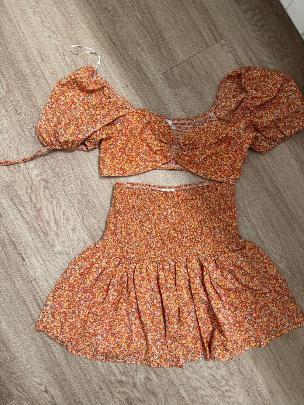 Princess Polly orange floral skirt set